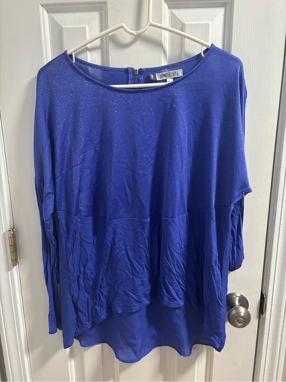Jennifer Lopez Cobalt Blue Shimmer Long Sleeve Blouse large